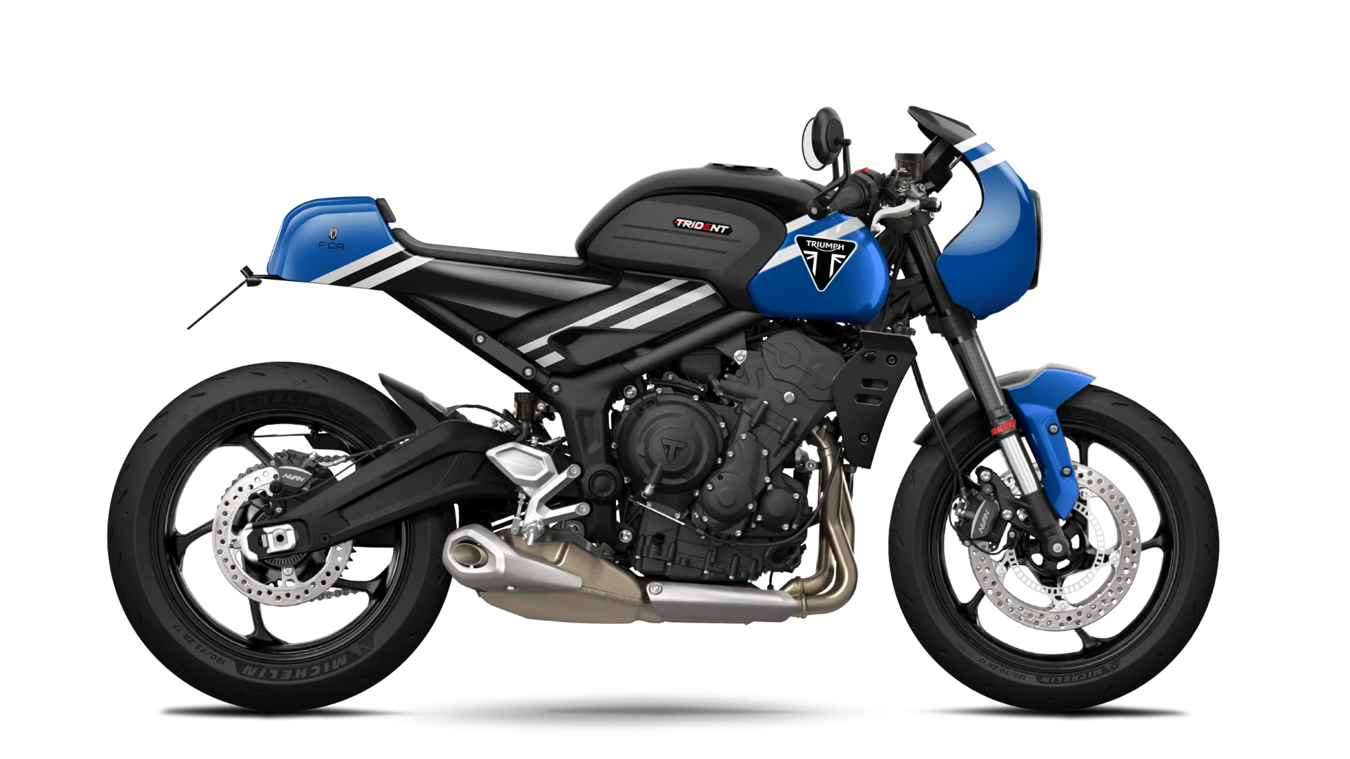 Visuel de la Triumph Trident 660 préparée avec le kit Trident RS FCR Accessoires