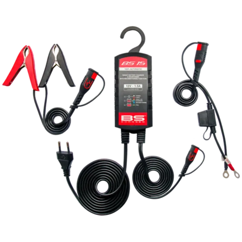 Chargeur BS Battery BS15 branché sur batterie 12V - entretien et maintien de charge