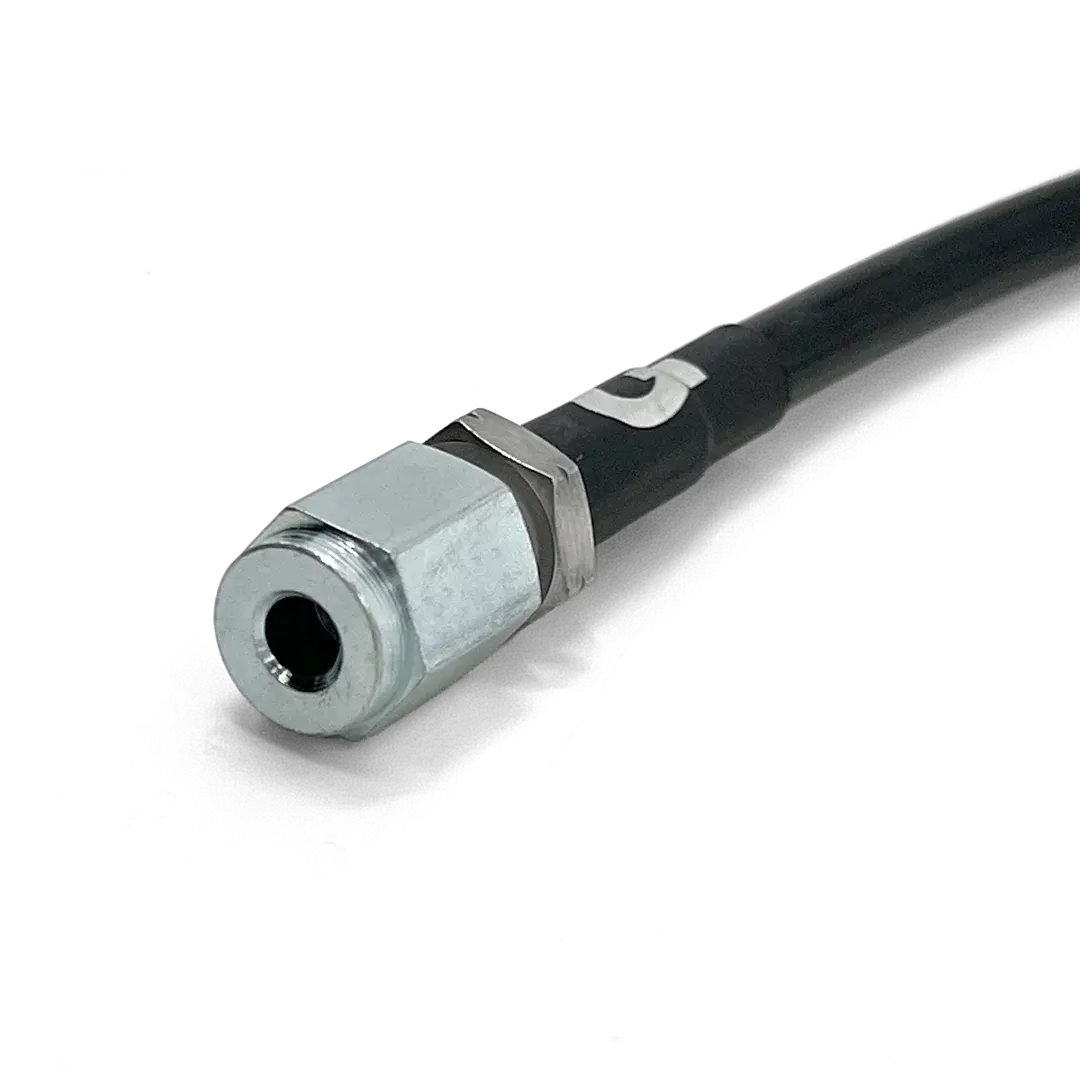 Durite de frein Banjo plat Triumph - détail gainage noir âme PTFE Téflon