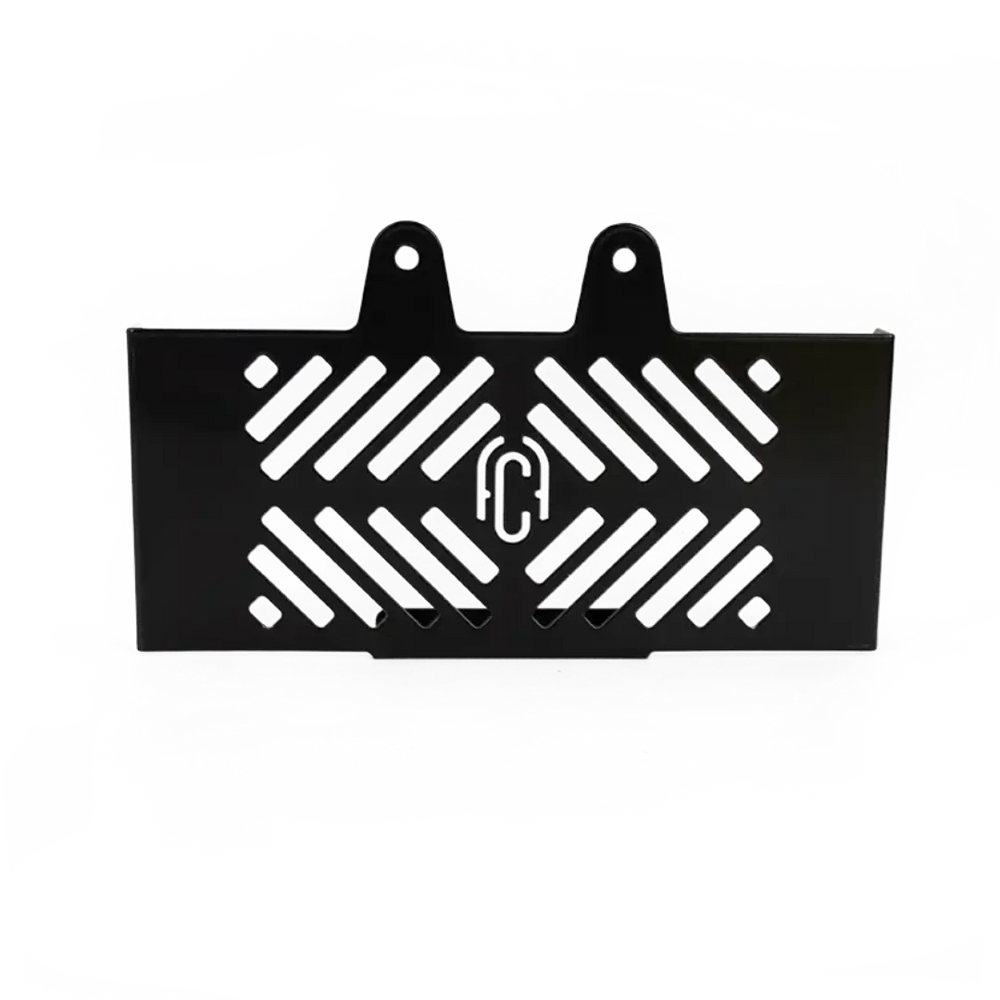 Grille de Radiateur a Retours BMW R NineT FCR Original - finition noire vue de trois quarts motif decoupe et logo FCR