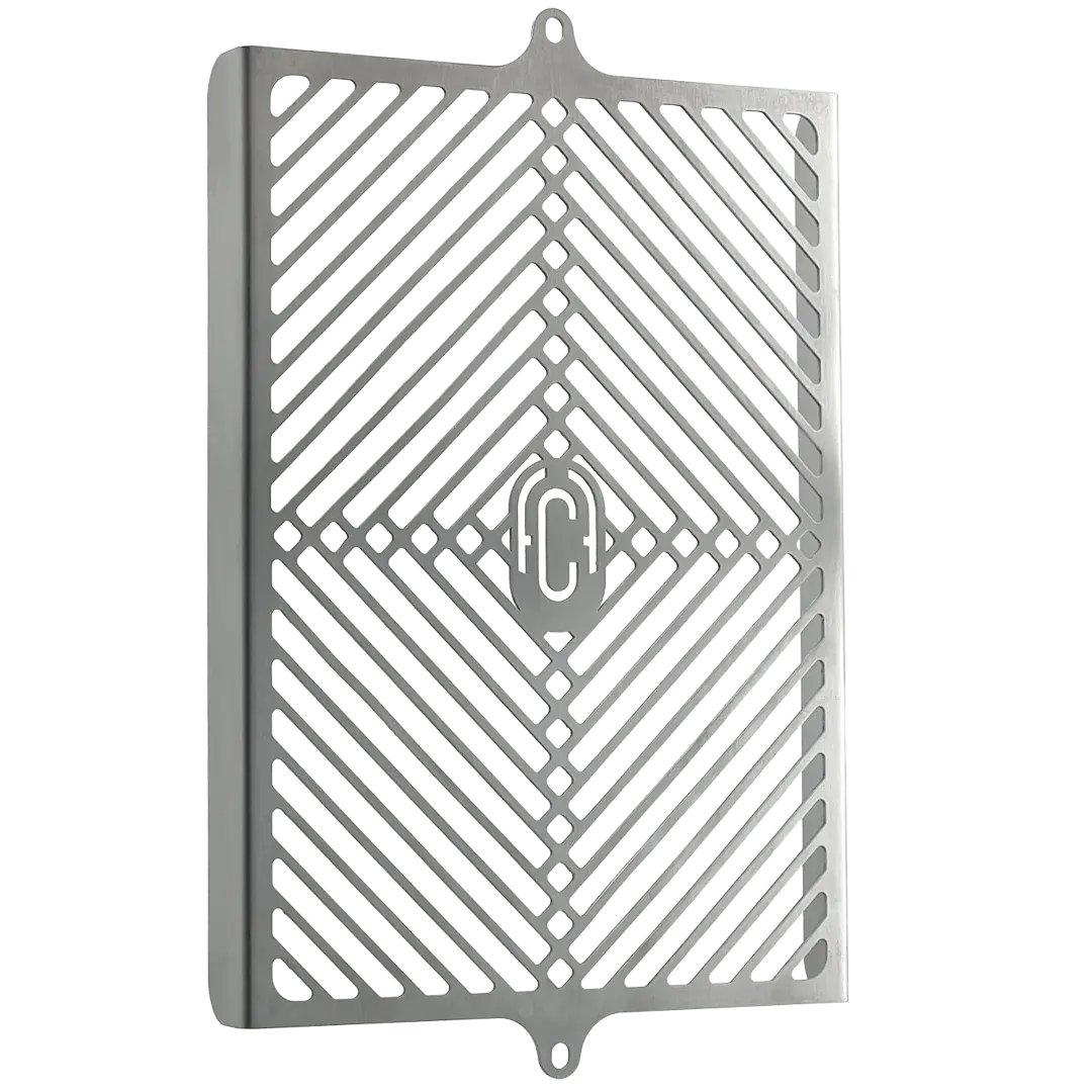 Brushed Radiator Grill FCR Accessoires for Triumph Bobber – raw aluminum finish, French manufacture and exclusive design.