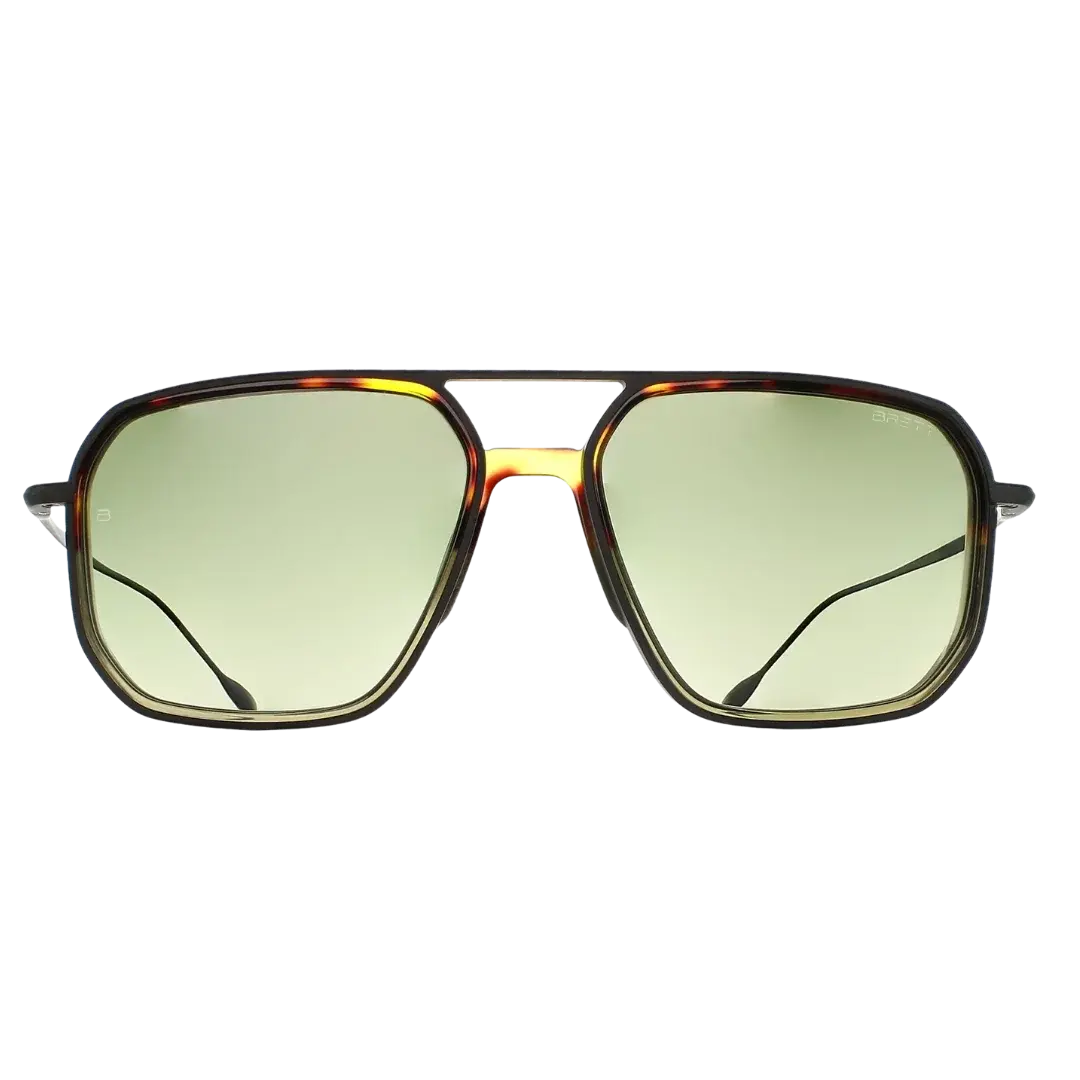 Lunettes soleil moto Brett Jarno Sun coloris Kaki Écaille Noire Patinée - vue de face signature vintage scrambler baroudeur