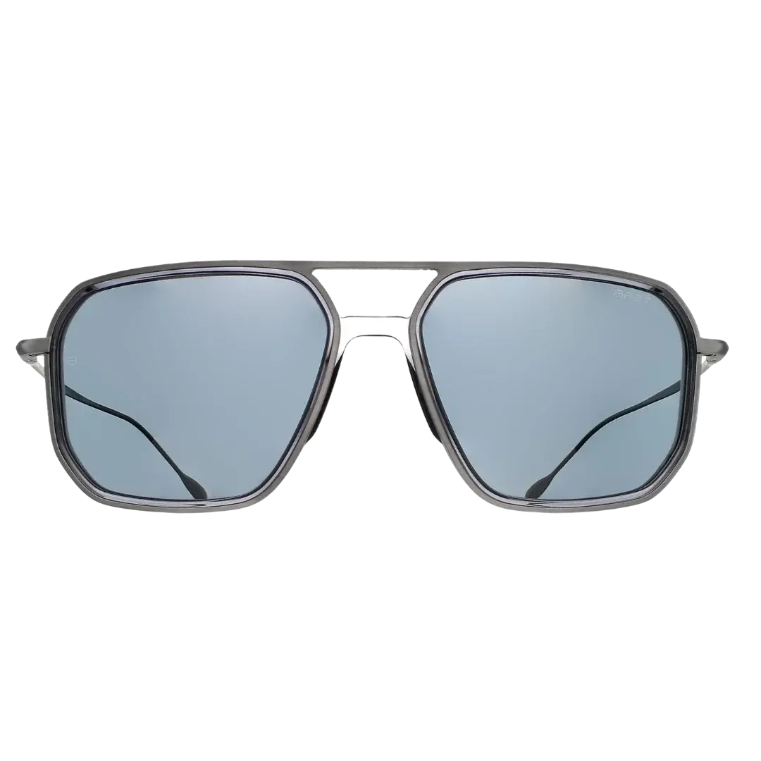 Lunettes soleil moto Brett Jarno Sun coloris Crystal Grey - vue de face acétate gris cristal et branches inox 304