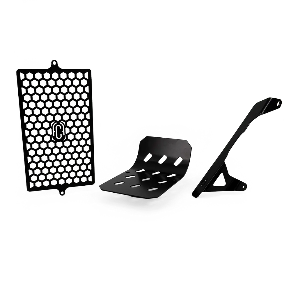 Kit indispensables Triumph Thruxton et Speed Twin 1200 noir avec grille de radiateur, protection de chaîne et sabot moteur