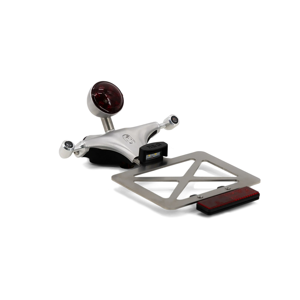 Support de plaque inox brosse avec catadioptre kit feu arriere FCR Original Triumph Bobber gros plan