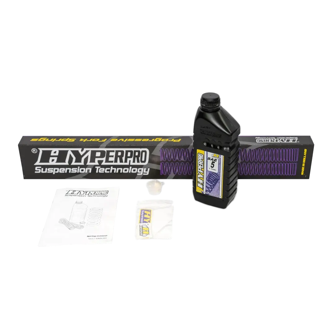 Kit suspension Hyperpro Triumph T100 ressorts de fourche progressifs avec huile et packaging complet