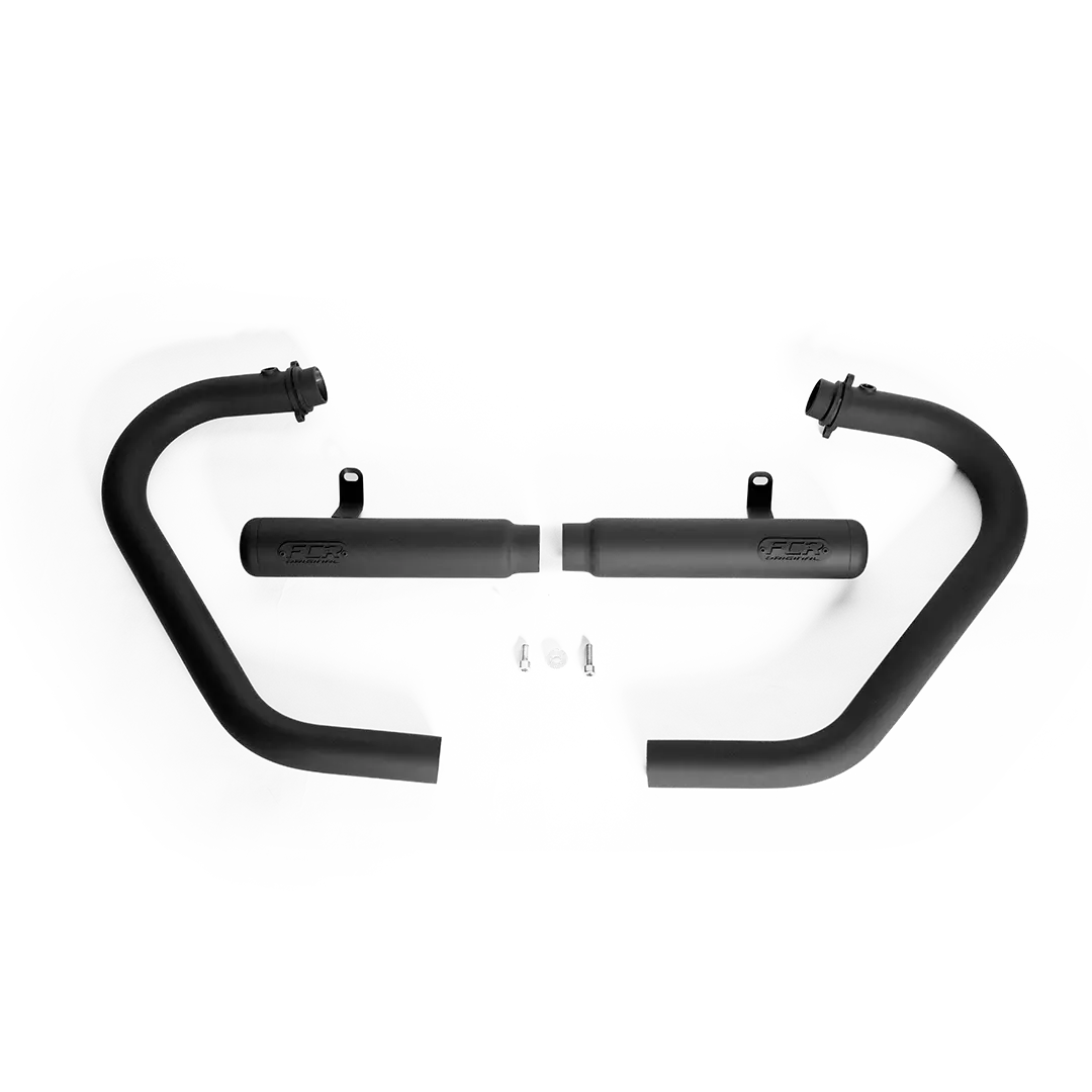 Ligne d'échappement Royal Enfield 650 - vue du collecteur double sortie finition noire