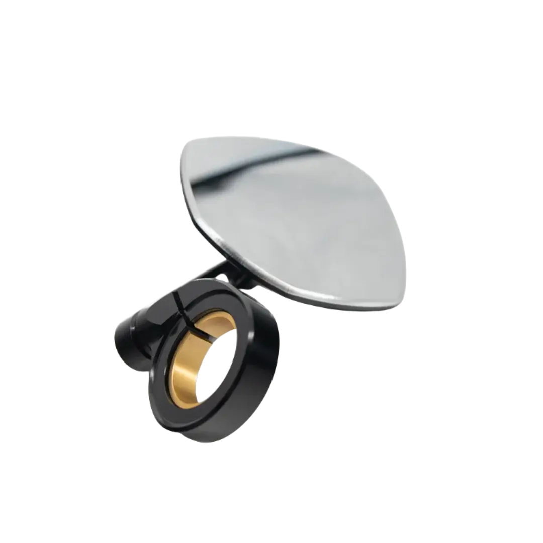 Rétroviseur FCR Accessoires universel, vue de face sur glace de miroir ovale et collier de fixation noir à insert doré