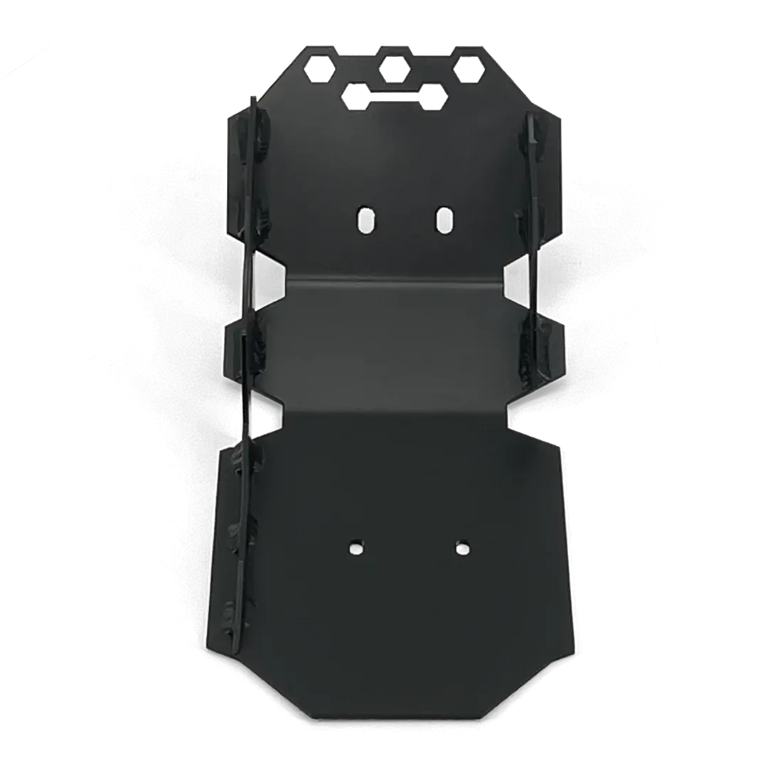 Sabot moteur noir Triumph 400 (2024+) vue supérieure avec découpes techniques et points de fixation