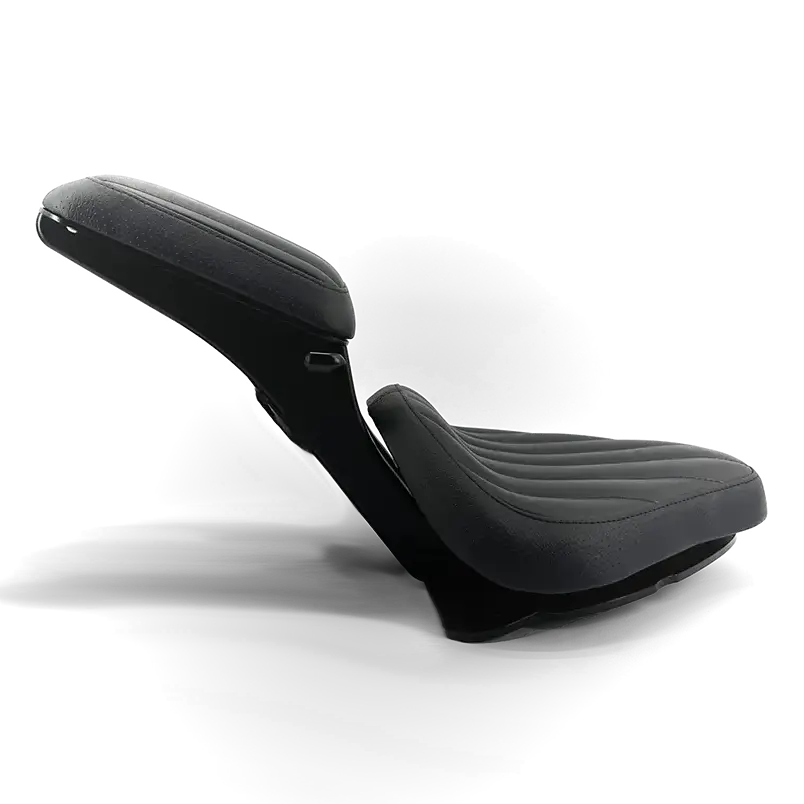 Selle Deux Places BMW R18 FCR Original - vue de profil, selle conducteur et passager sur platine aluminium noire