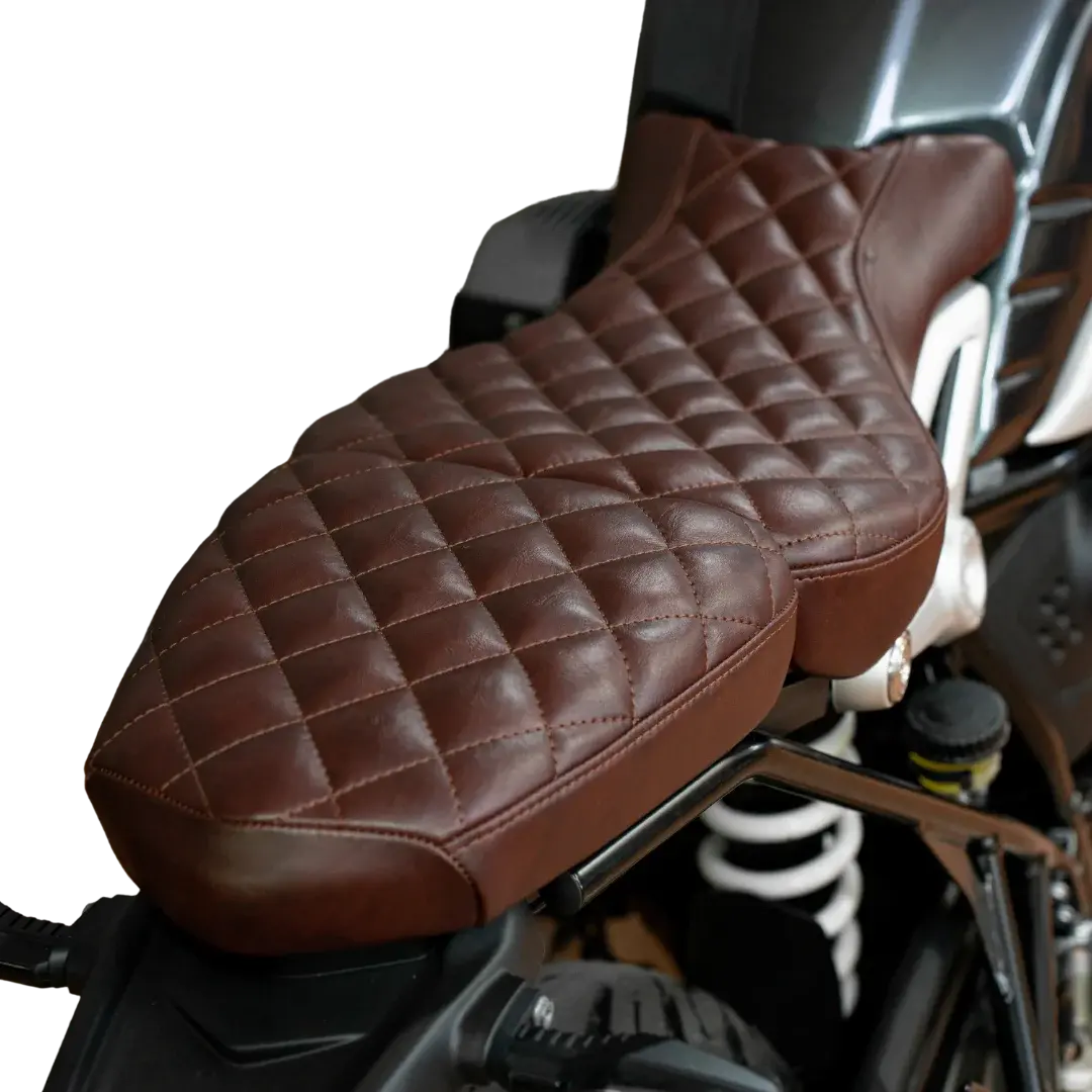 Selle Vintage Heritage BMW R nineT FCR Original - finition Marron simili motif losanges vue arriere