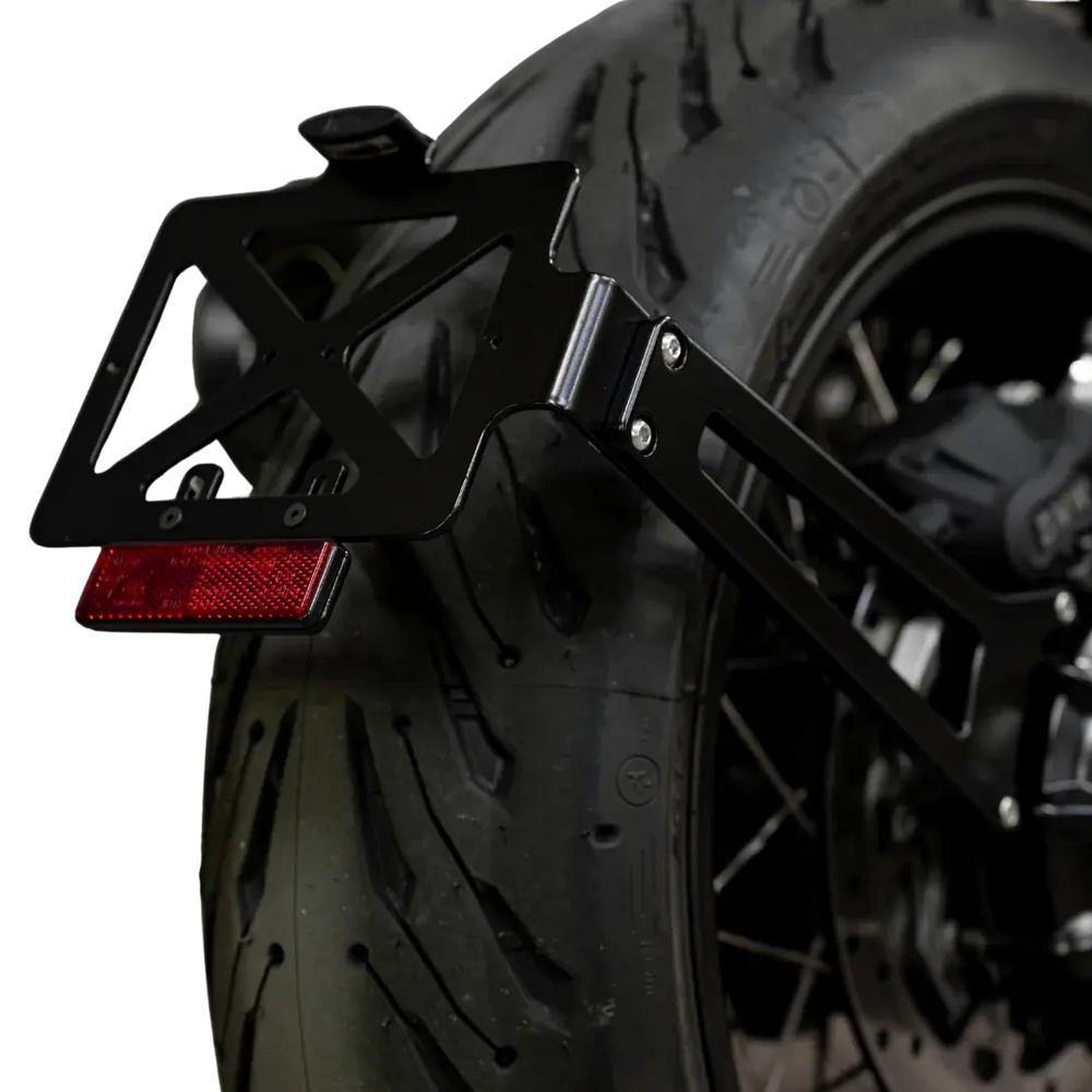 Support de Plaque BMW R nineT FCR Original - mise en situation, support monte derriere la roue arriere de la moto