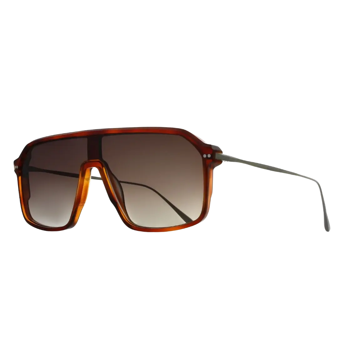 Lunettes soleil moto Brett The Duke Sun Honey Tortoise Argent - vue trois quarts embout spatule sous casque