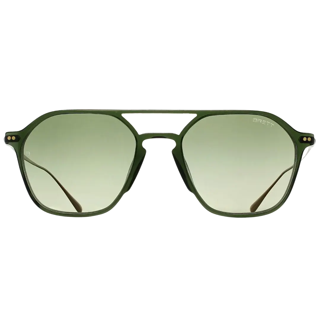 Lunettes soleil moto Brett Vic Sun coloris Vert Cuivre - vue de face acétate vert et branches cuivre