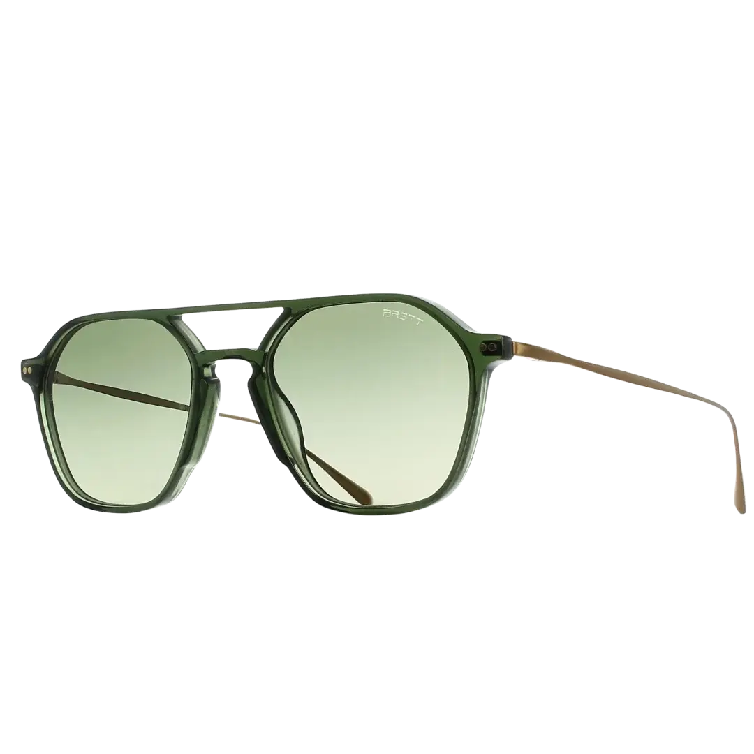 Lunettes soleil moto Brett Vic Sun Vert Cuivre - vue trois quarts contraste sophistiqué café racer