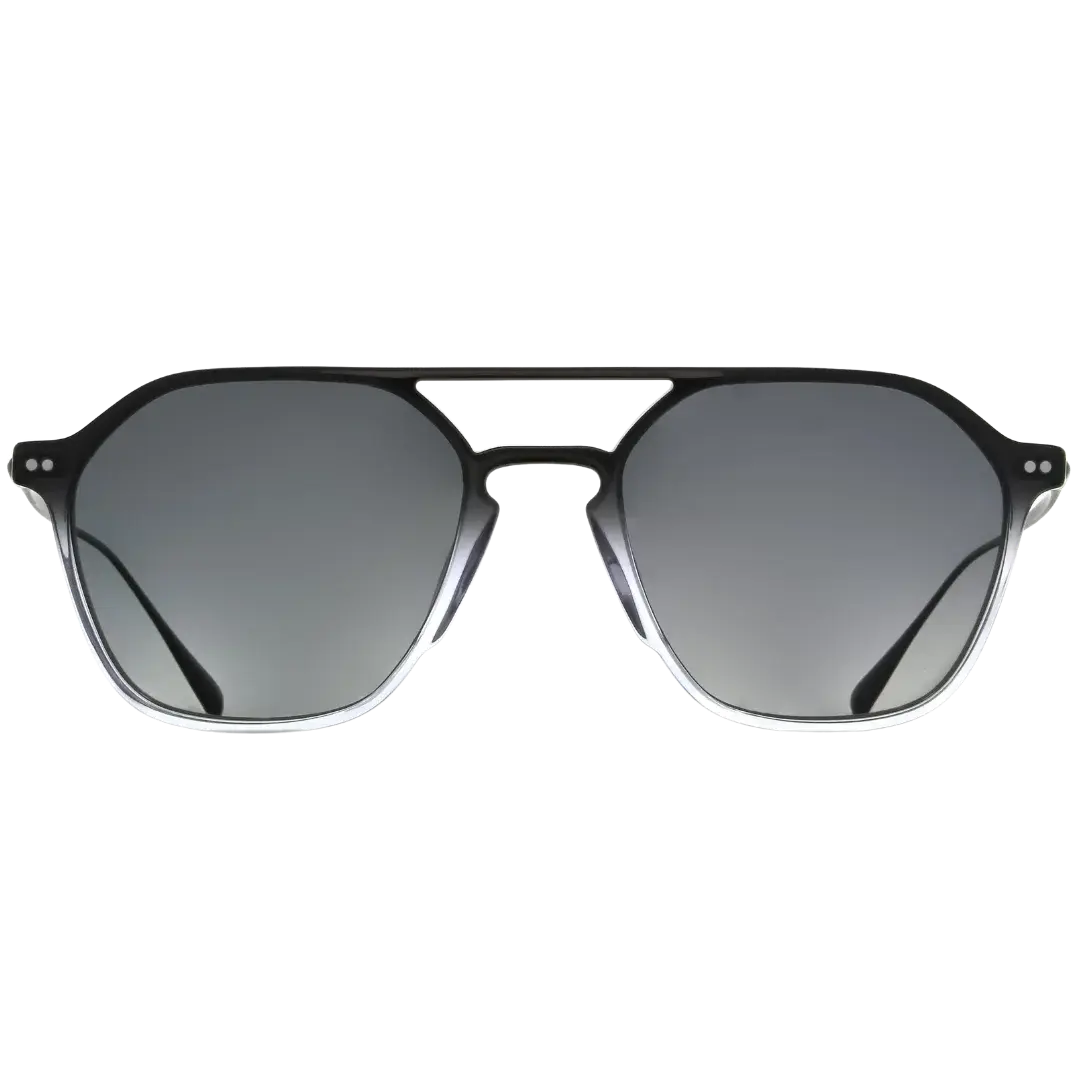 Lunettes soleil moto Brett Vic Sun coloris Noir Dégradé Argent - vue de face acétate dégradé sur branches inox 304