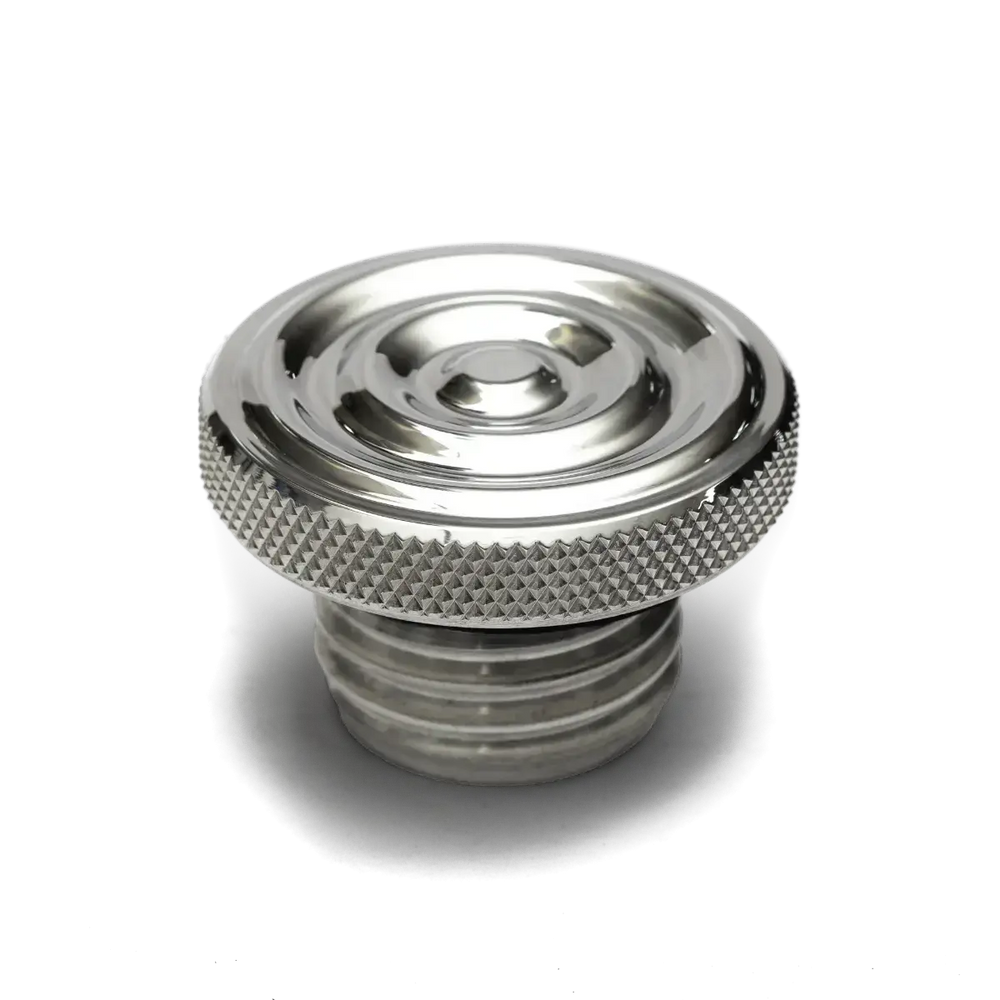 Bouchon de Réservoir Le Rippled BMW R18 FCR Original - vue trois quarts finition argent laiton usiné flancs moletés