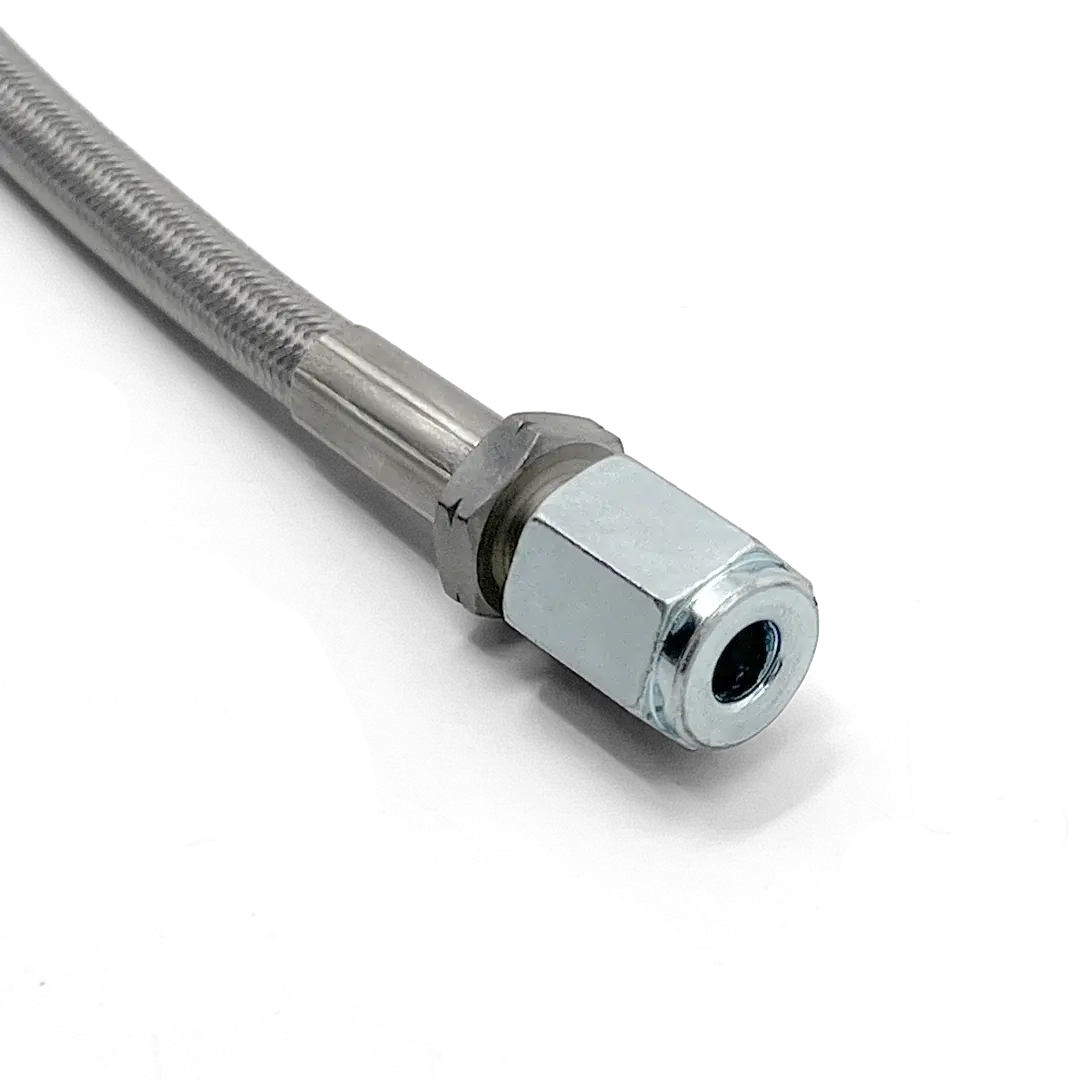Durite de frein Banjo plat Triumph - détail tresse inox PTFE technologie aviation 600 Series