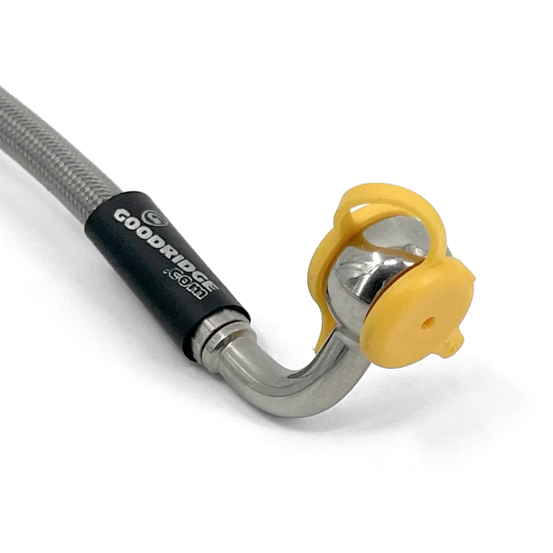 Détail du banjo 90° FCR Accessoires pour durite de frein Triumph, orientation optimisée du raccord