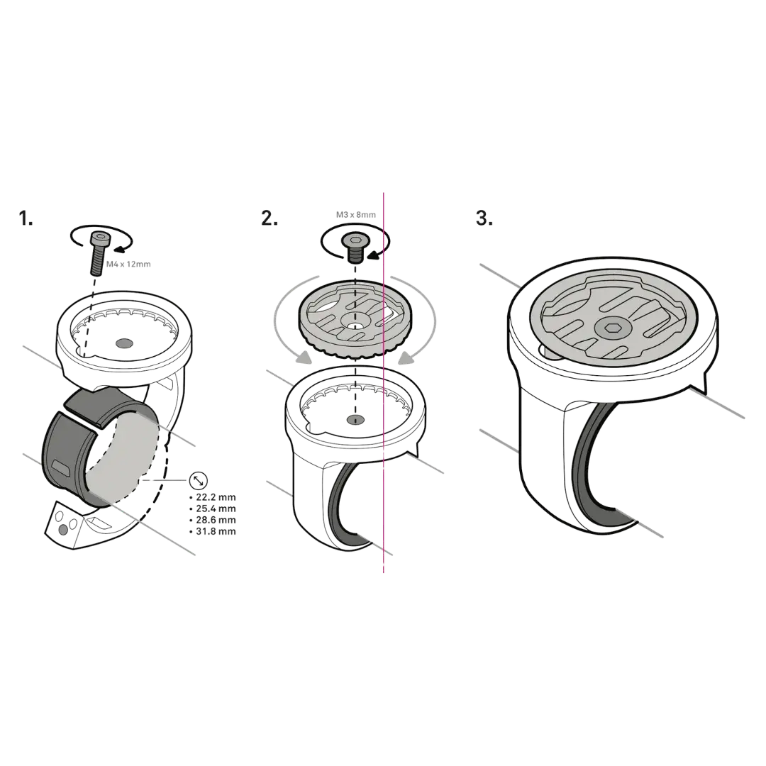 GPS Beeline Moto II Édition Anniversaire - schéma de montage support guidon diamètres compatibles 22 à 32 mm