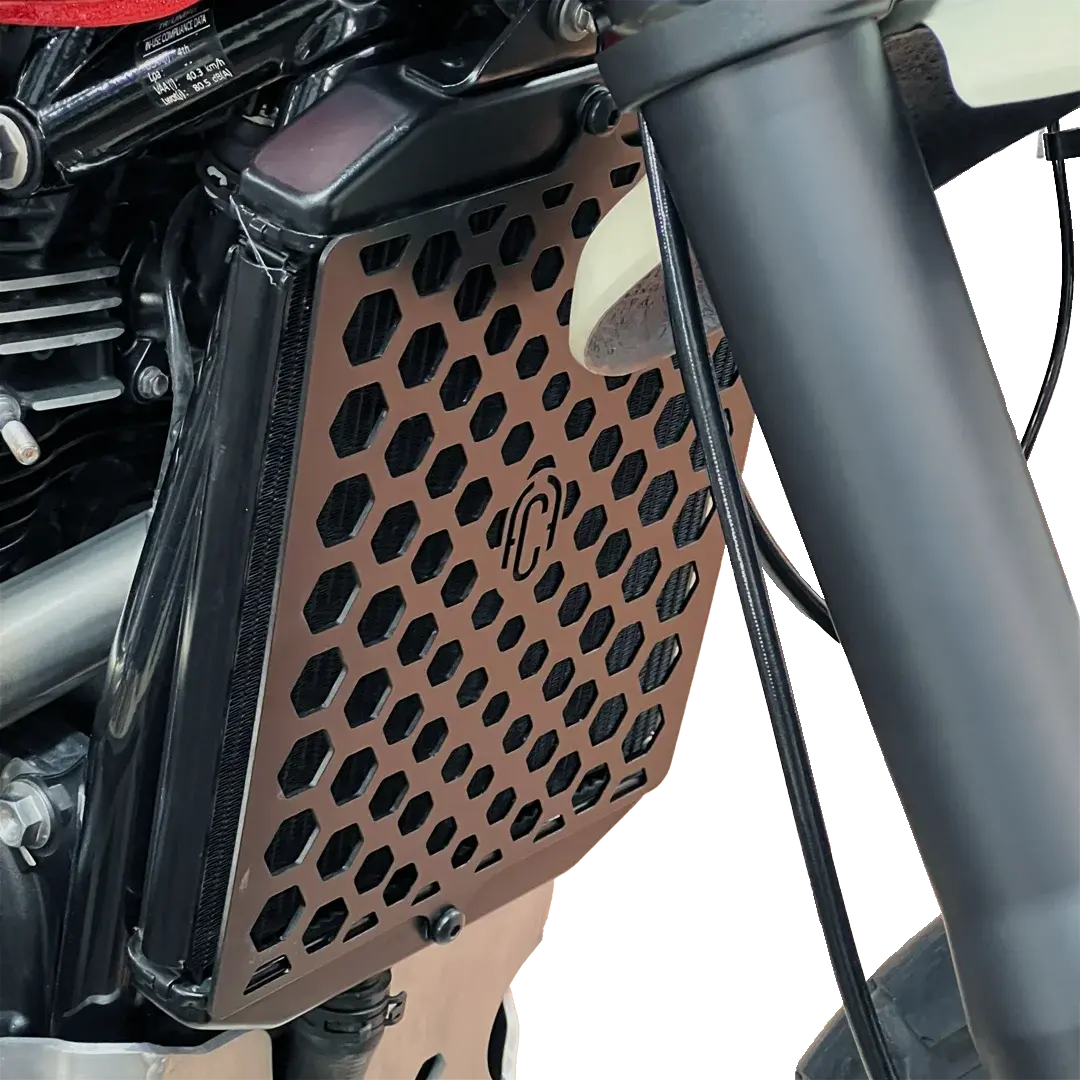 Grille de Radiateur Triumph Scrambler 1200 FCR Original - mise en situation montée sur moto protection radiateur noir satiné