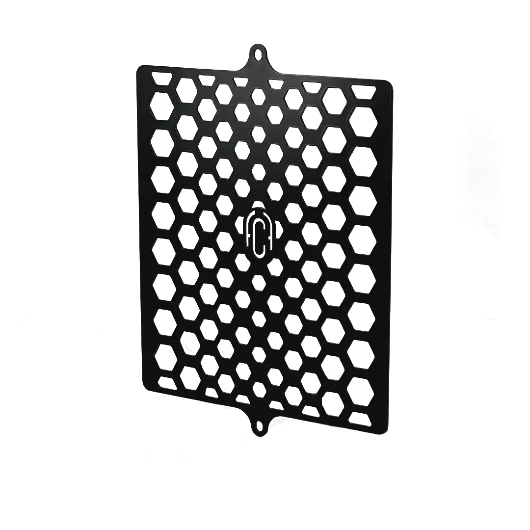 Grille de Radiateur Triumph Scrambler 1200 FCR Original - vue de face complète noir satiné format plan inox motif nid d'abeille