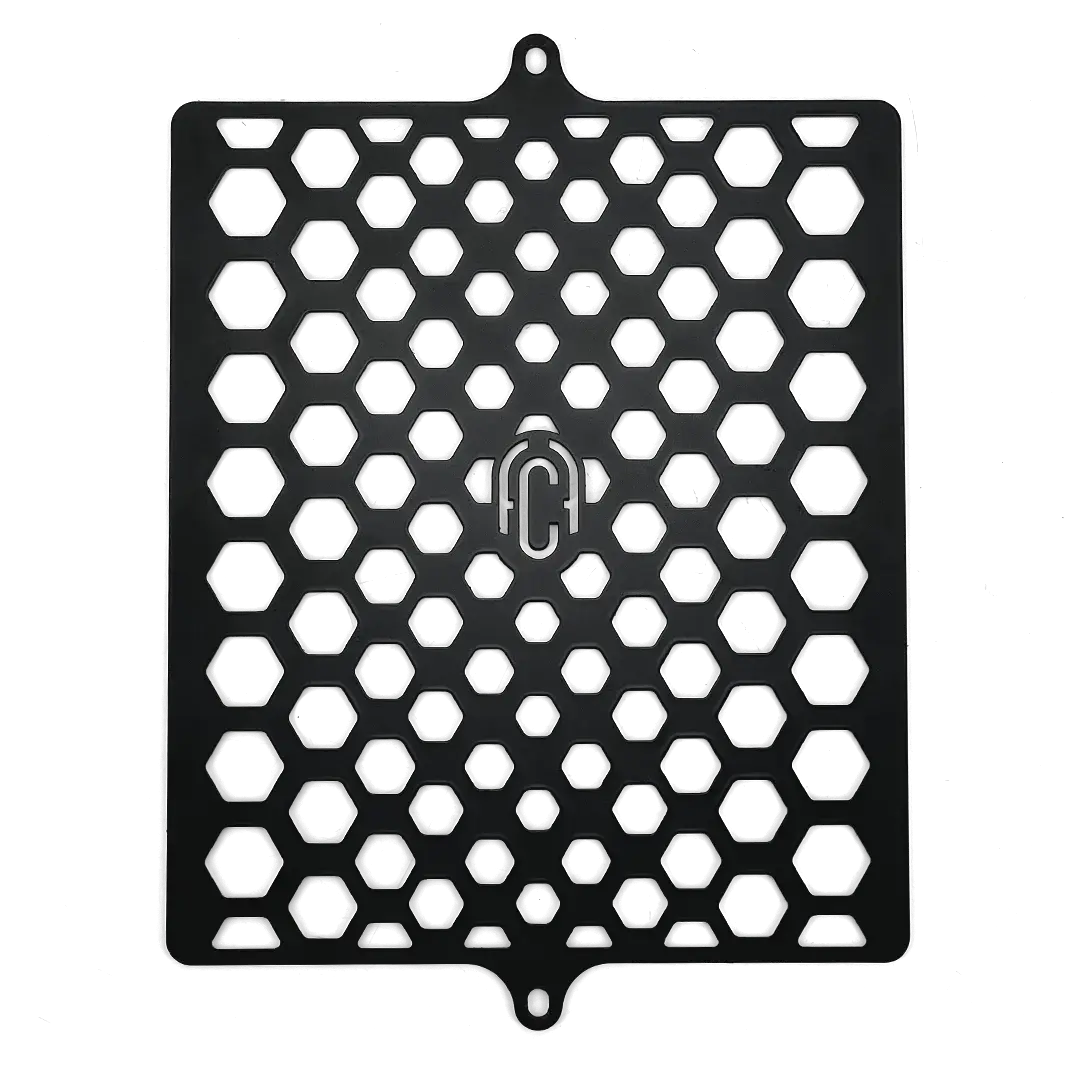 Grille de Radiateur Triumph Scrambler 1200 FCR Original - vue de face noir satiné format plan motif nid d'abeille pavé gravé
