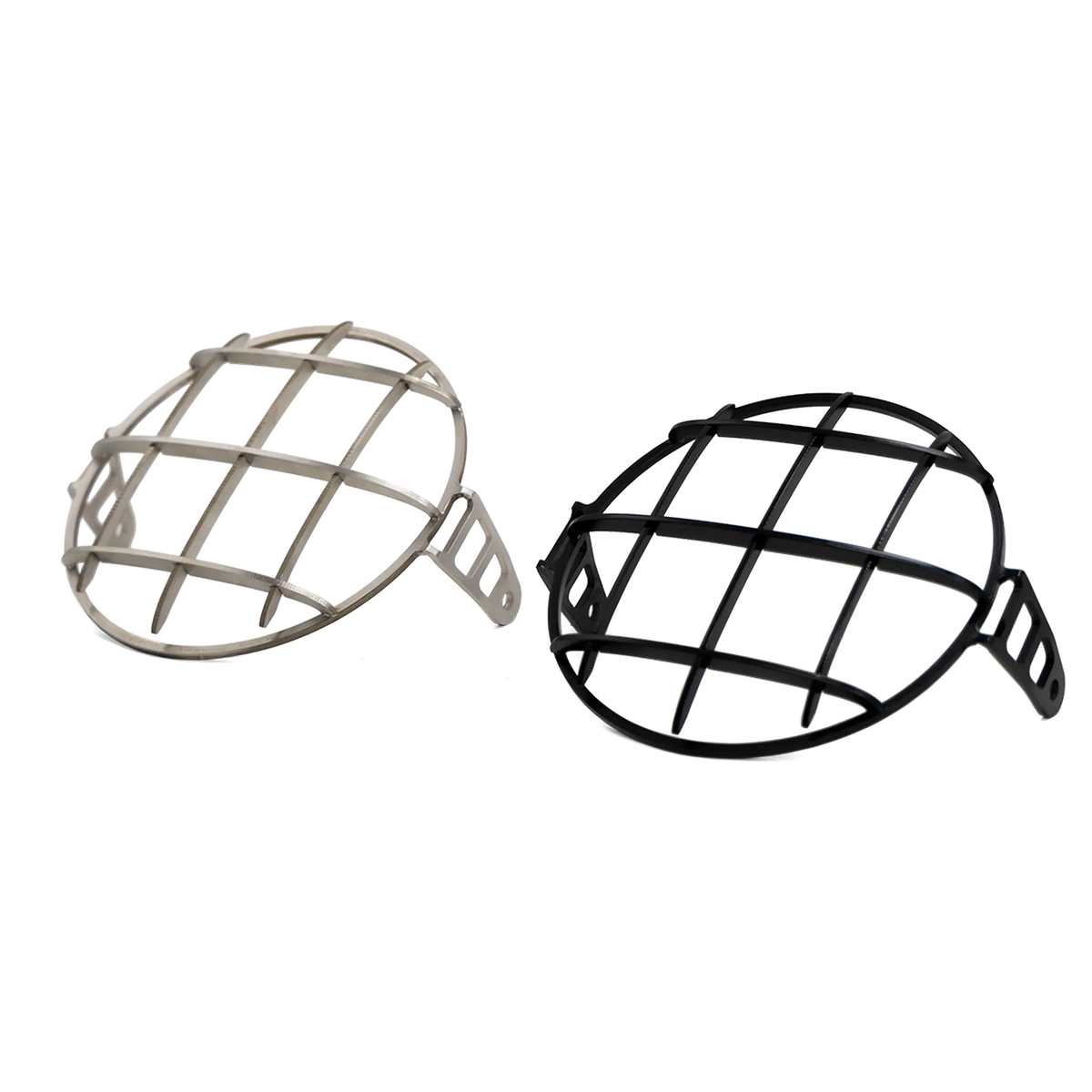Grilles de phare inox brossee et noire pour Triumph Bonneville T100 et T120, vue comparative de face - FCR Accessoires