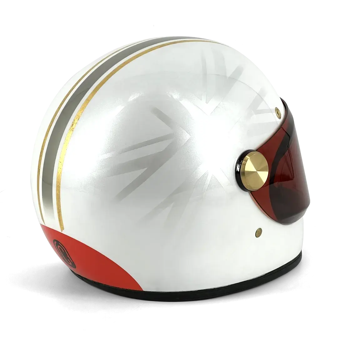 Casque Hedon Heroine Racer 2.0 Hail to the Twin - vue trois quarts droite peinture nacrée et quincaillerie laiton poli