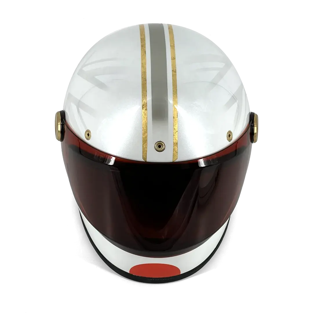 Casque Hedon Heroine Racer 2.0 Hail to the Twin - vue de dessus motif Union Jack en filigrane et liserets feuille d'or