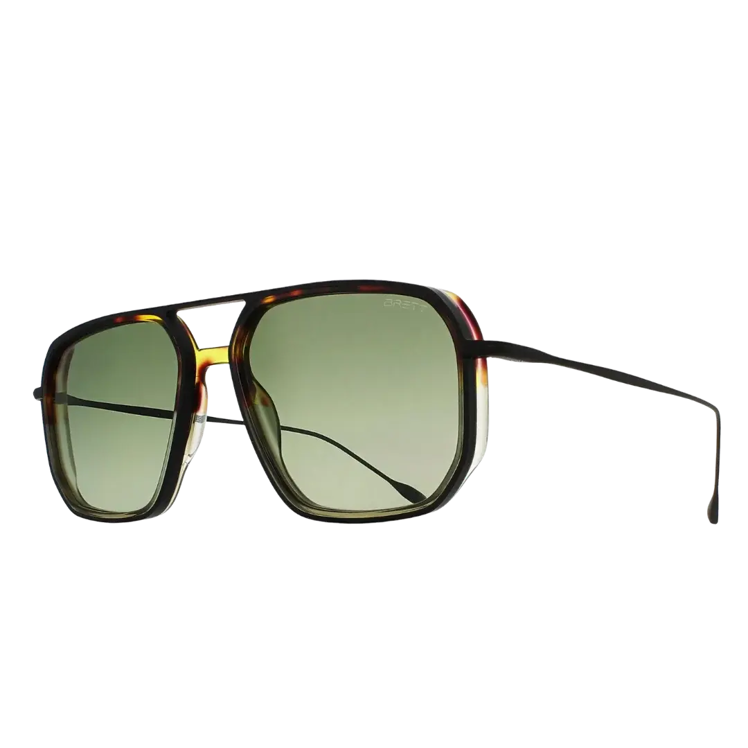 Lunettes soleil moto Brett Jarno Sun Kaki Écaille Patinée - vue trois quarts acétate militaire bi-matière inox