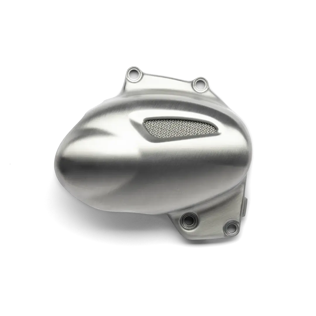 Cache carter moteur Triumph forme triangle aluminium brossé design technique FCR Accessoires