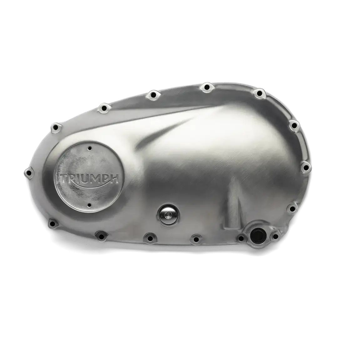 Détail pièce carter moteur Triumph aluminium brossé accessoire moteur FCR Original