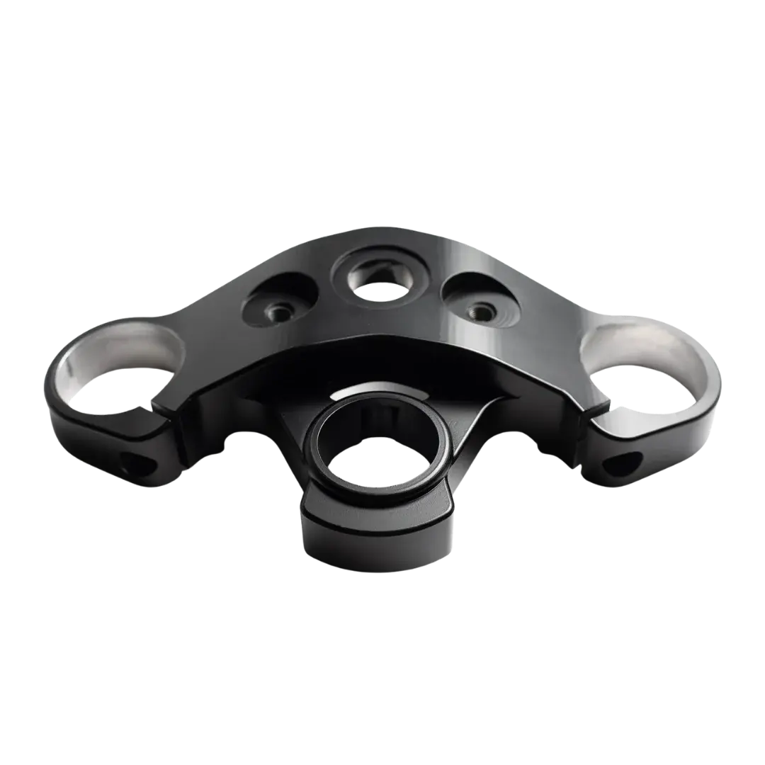 Te de fourche FCR Original - te superieur noir anodise pour Triumph Thruxton, vue de face sur fond blanc