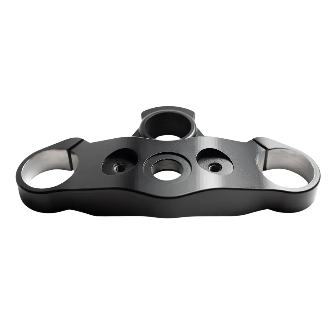 Te de fourche FCR Original - te superieur noir anodise pour Triumph Thruxton, vue de profil sur fond blanc