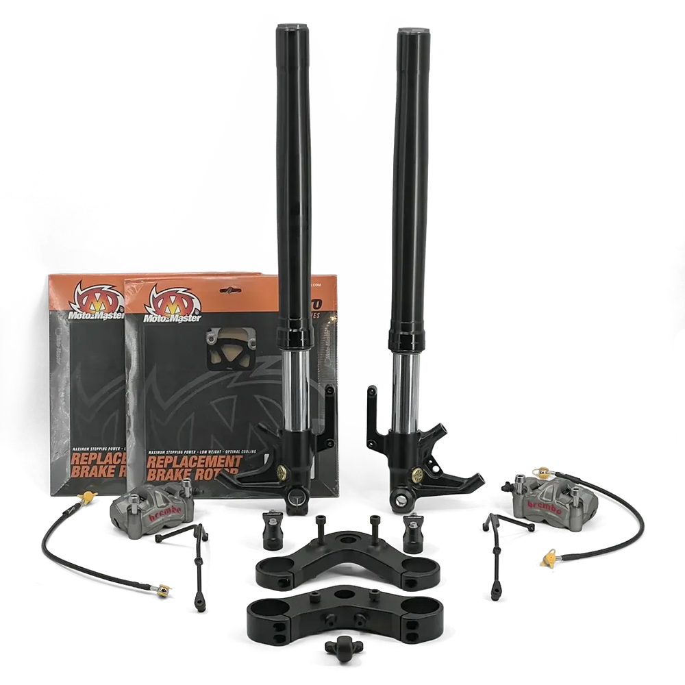 Kit té de fourche large Bobber FCR Original complet pour Triumph, comprenant fourches, tés CNC, étriers Brembo et disques Moto-Master