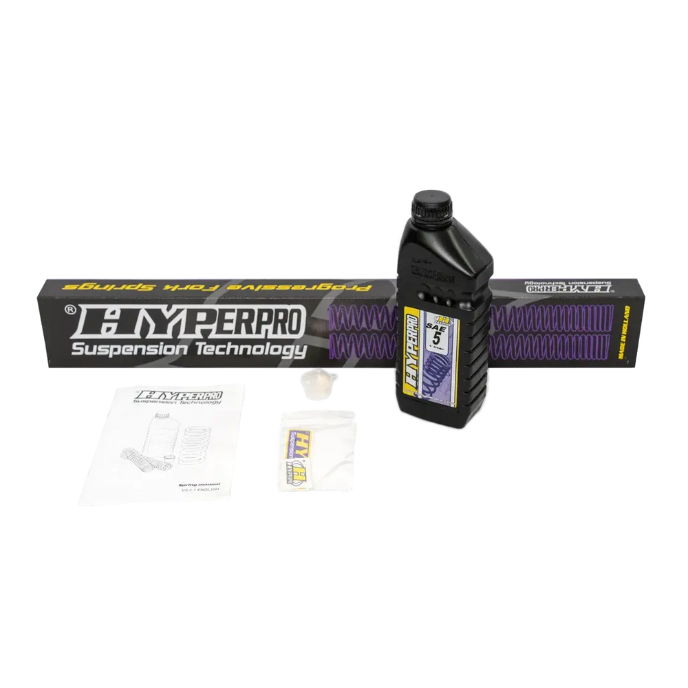 Kit suspension Hyperpro Triumph T100 ressorts de fourche progressifs avec huile et packaging complet