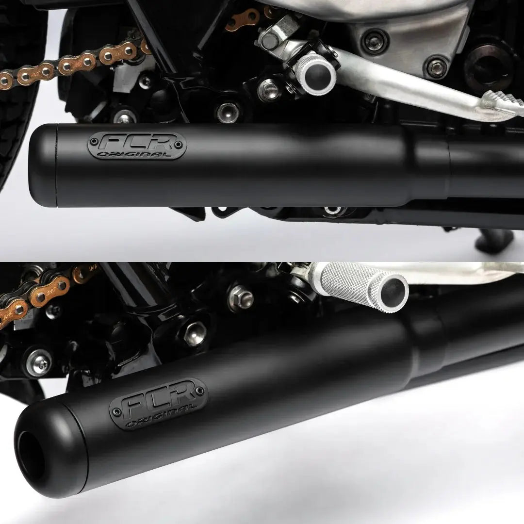 Ligne d’échappement FCR Accessoires en inox noir pour Triumph Bobber 1200 – tubes et silencieux haute température.