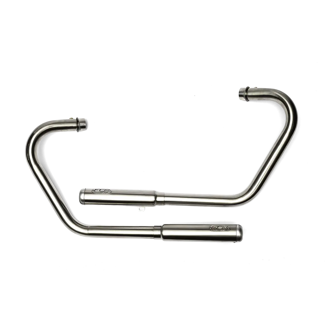 Ligne d’échappement FCR Accessoires en inox brossé pour Triumph Bobber 1200 – silencieux artisanal et finition haut de gamme.