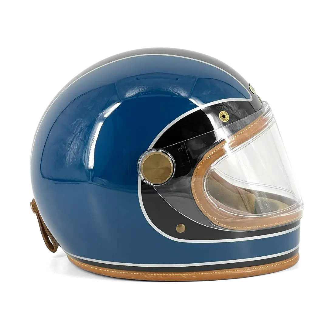 Casque Hedon Heroine Racer 2.0 Midnight Racer - vue de profil droit cuir camel cousu main et quincaillerie laiton poli