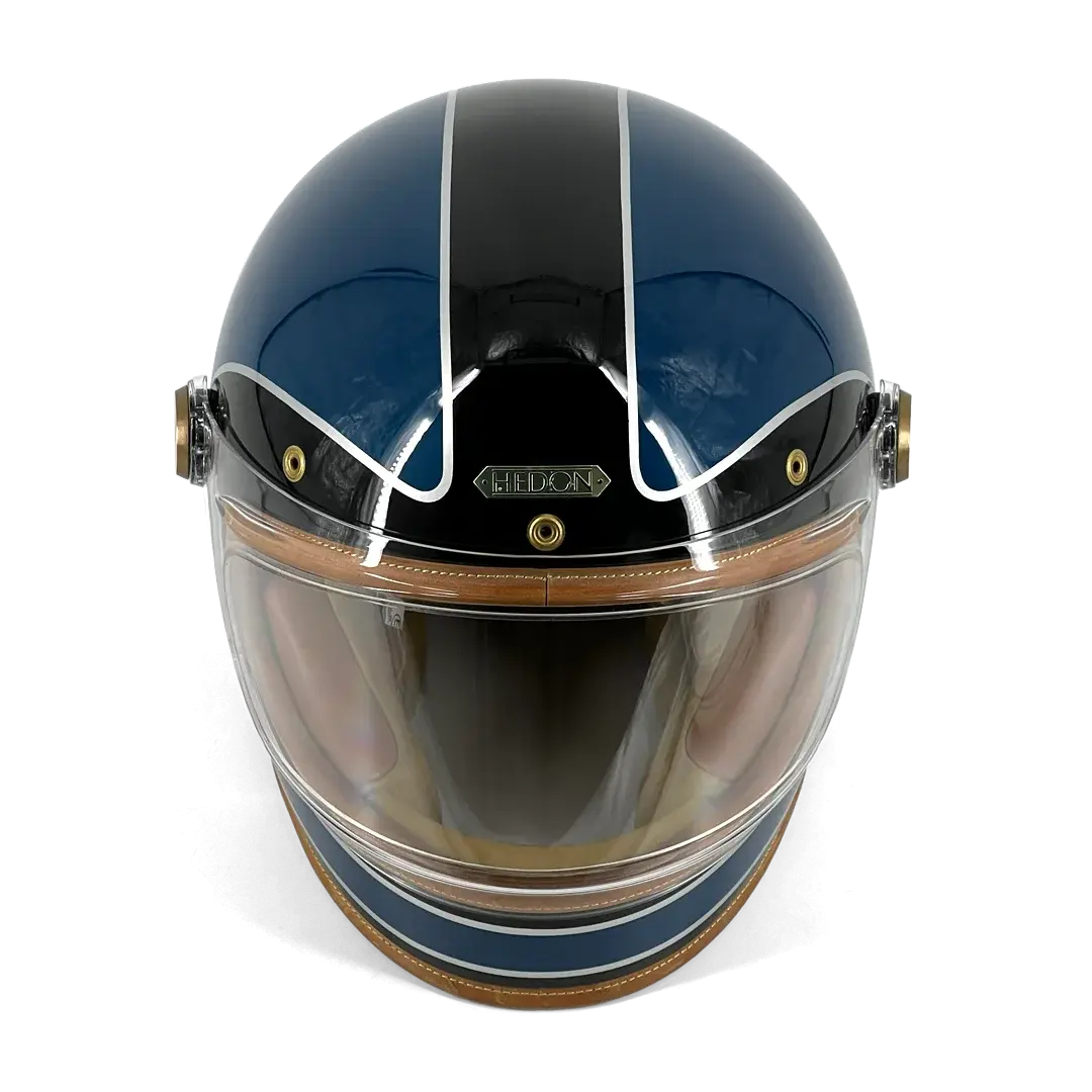 Casque Hedon Heroine Racer 2.0 Midnight Racer - vue de face et de haut de la visière claire et des liserets blancs