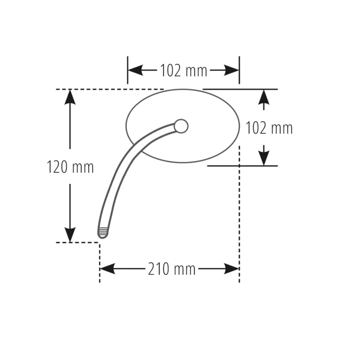 Schéma dimensions rétroviseur Highsider Montana - diamètre 102 mm longueur mât