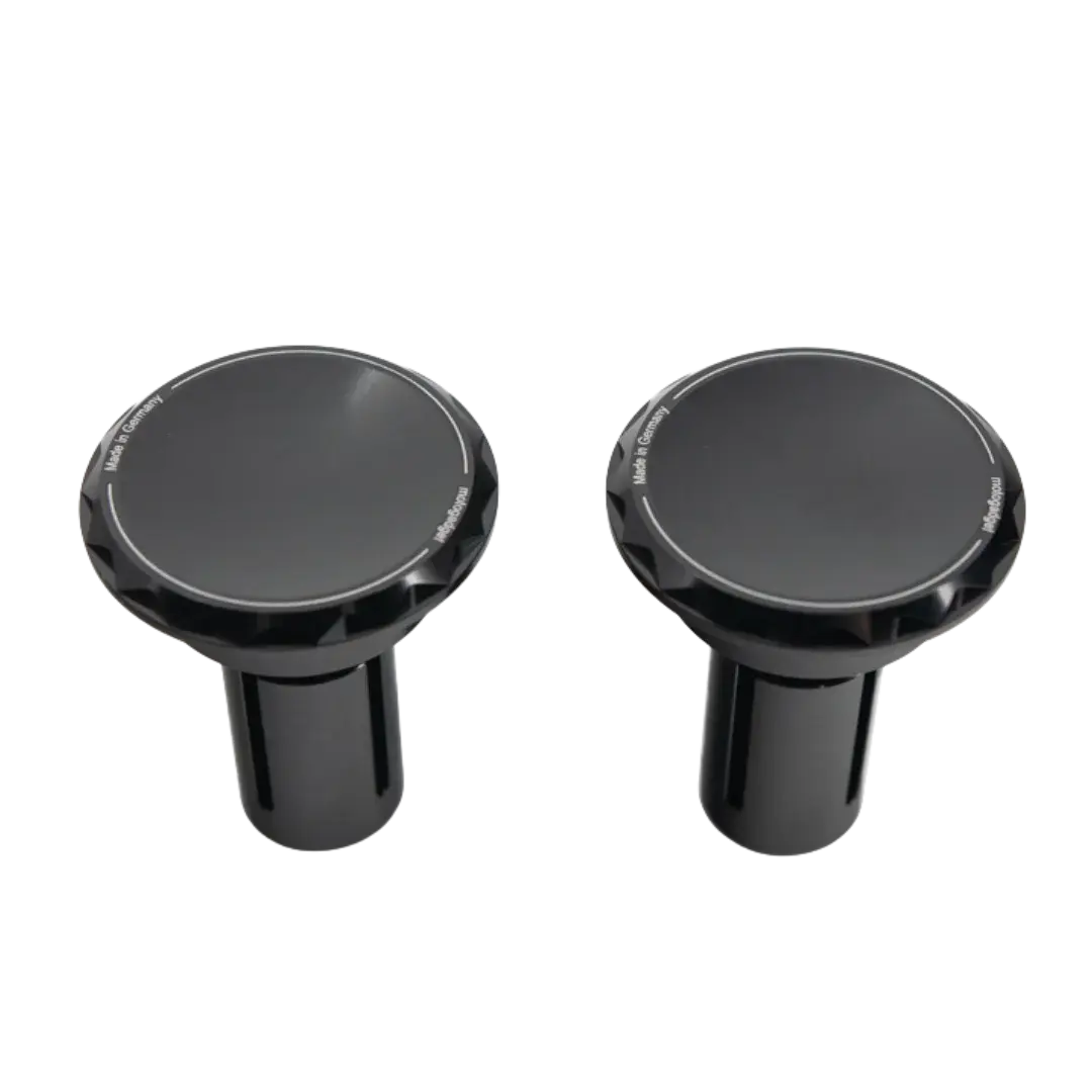 Paire d’embouts de guidon universels FCR Accessoires pour rétroviseurs Classic, aluminium CNC noir anodisé, compatibles 22 mm et 25,4 mm.