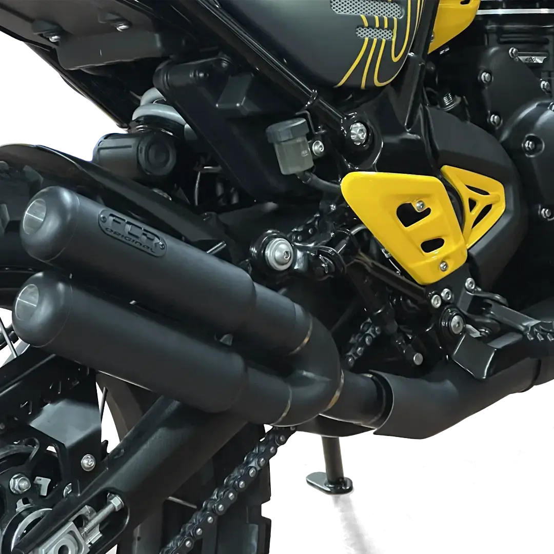 Silencieux court Triumph 400 montage sur bras oscillant