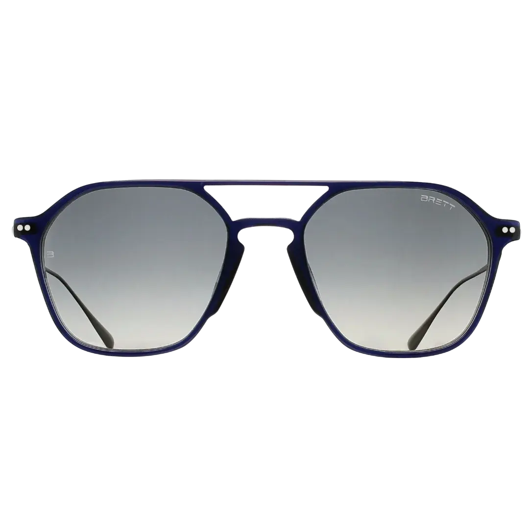 Lunettes soleil moto Brett Vic Sun coloris Bleu Argent - vue de face acétate bleu profond et branches inox