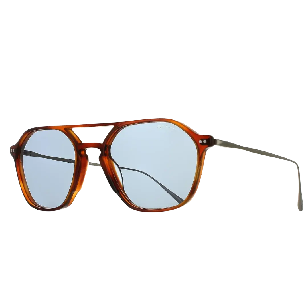 Lunettes soleil moto Brett Vic Sun Honey Tortoise Argent - vue trois quarts acétate écaille branches inox