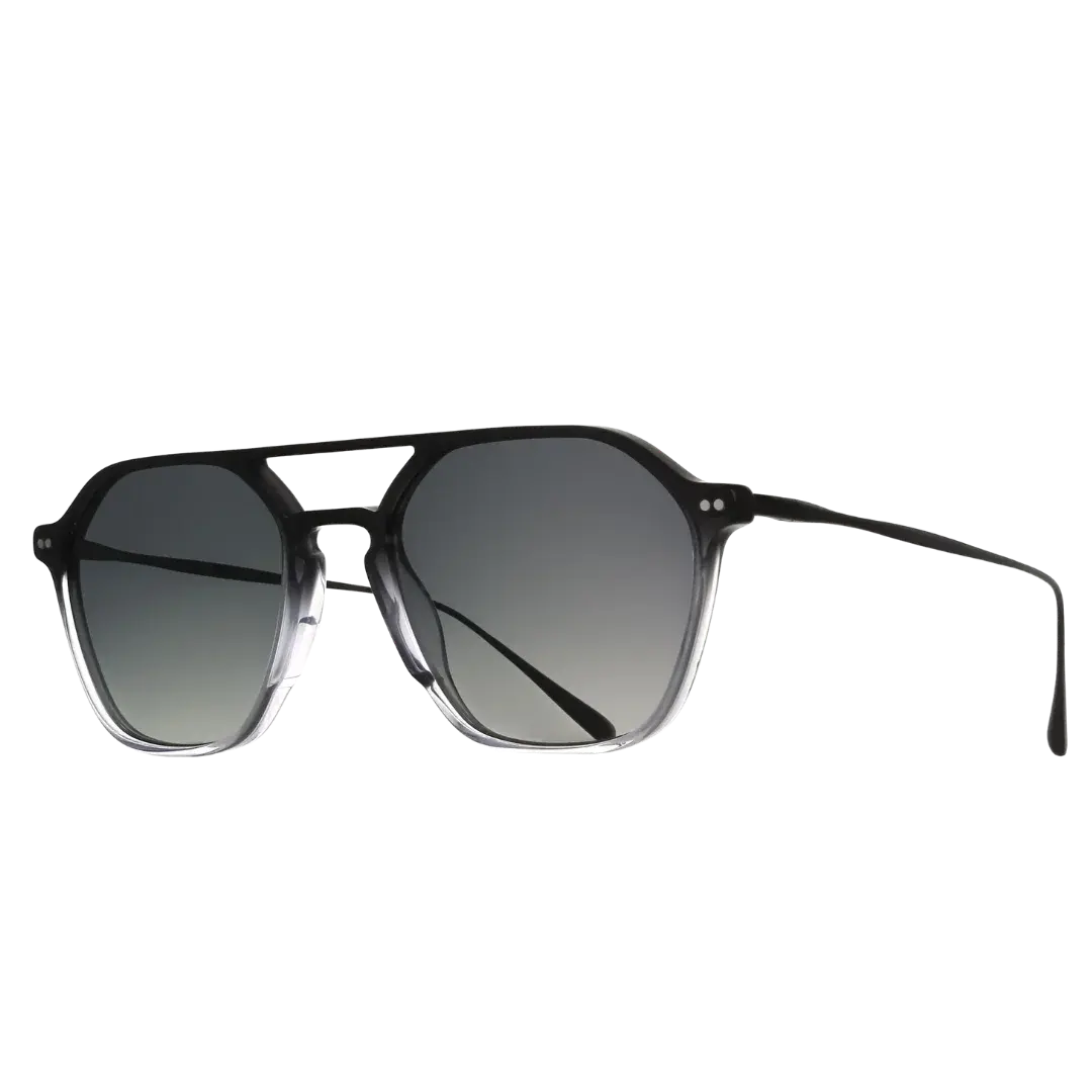 Lunettes soleil moto Brett Vic Sun Noir Dégradé Argent - vue trois quarts verres polarisants Divel dégradé